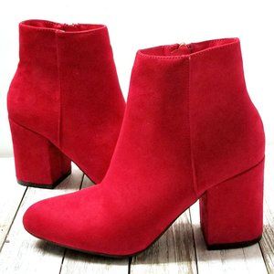 Red Chunky Heel Short Ankle Boots Booties